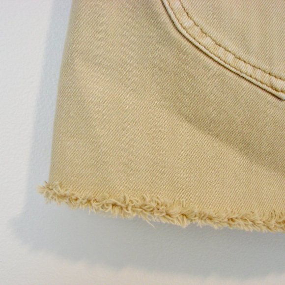 Free People Mini Skirt Beat of the Music Tan Khaki Denim Raw Hem Size 2 Small - Picture 14 of 16